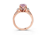 Rose gold Fancy Pink Round Cut Brilliant Three-Stone Diamond Ring with Pavé Band and Four-Prong Setting_6