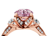 Rose gold Fancy Pink Round Cut Brilliant Three-Stone Diamond Ring with Pavé Band and Four-Prong Setting_7