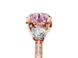 Rose gold Fancy Pink Round Cut Brilliant Three-Stone Diamond Ring with Pavé Band and Four-Prong Setting_8
