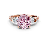 Rose gold Fancy Pink Round Cut Brilliant Three-Stone Pave Band with Four-Prong Setting