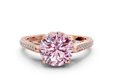 Rose gold Fancy Pink Round  Cut Cathedral Pave Diamond Engagement Ring with Six-Prong Setting_35