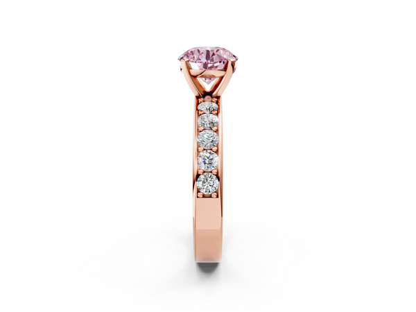 Rose Gold Round Side Stone Engagement Ring Setting for Fancy Pink Center with Wide Accent Band