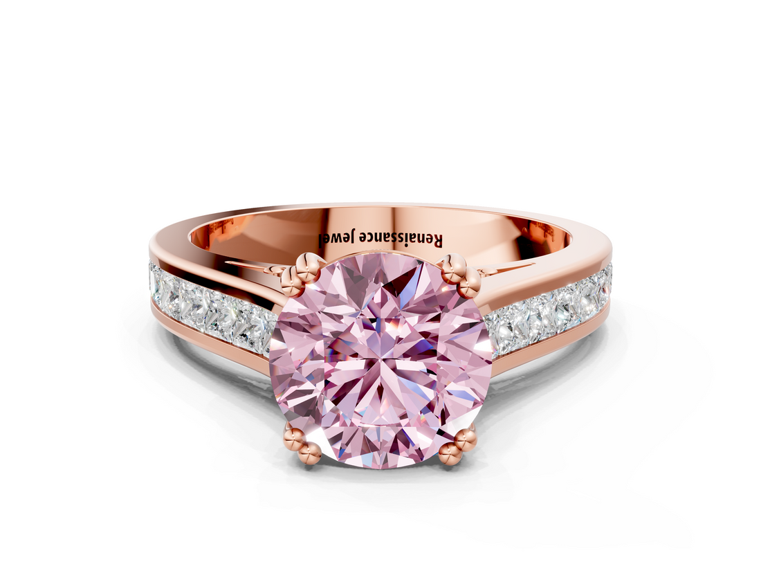 Rose gold Fancy Pink Round  Cut Channel Set Solitaire Engagement Ring with Prong Setting