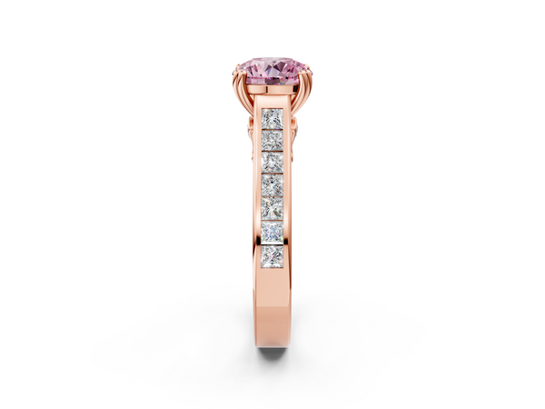 Rose Gold Round Channel Set Solitaire Engagement Ring Setting for Fancy Pink Center with Double Claw Prongs