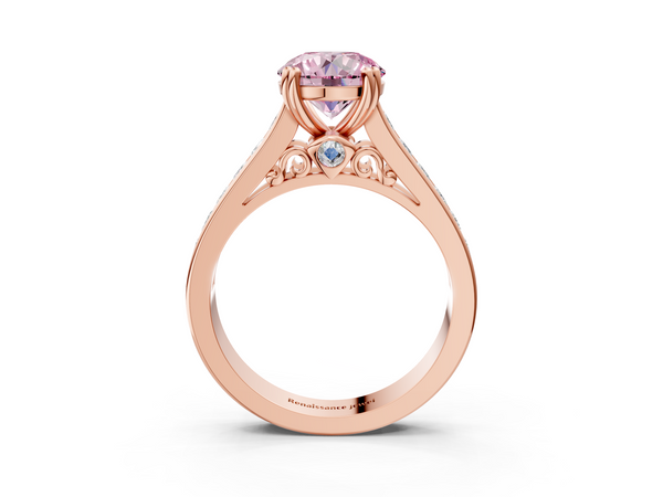 Rose Gold Round Channel Set Solitaire Engagement Ring Setting for Fancy Pink Center with Double Claw Prongs