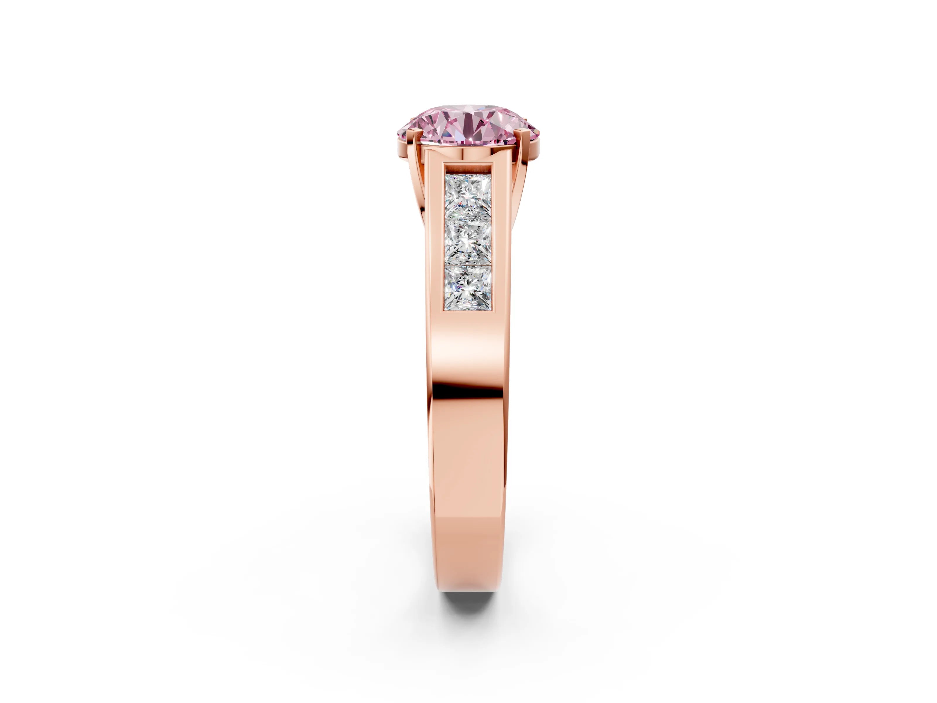 Rose gold Fancy Pink Round Cut Cut Channel Set Solitaire Ring with Four-Prong Setting_2