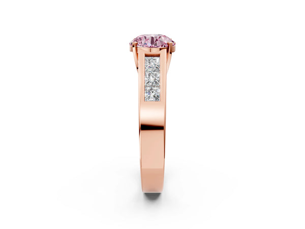 Rose gold Fancy Pink Round Cut Cut Channel Set Solitaire Ring with Four-Prong Setting