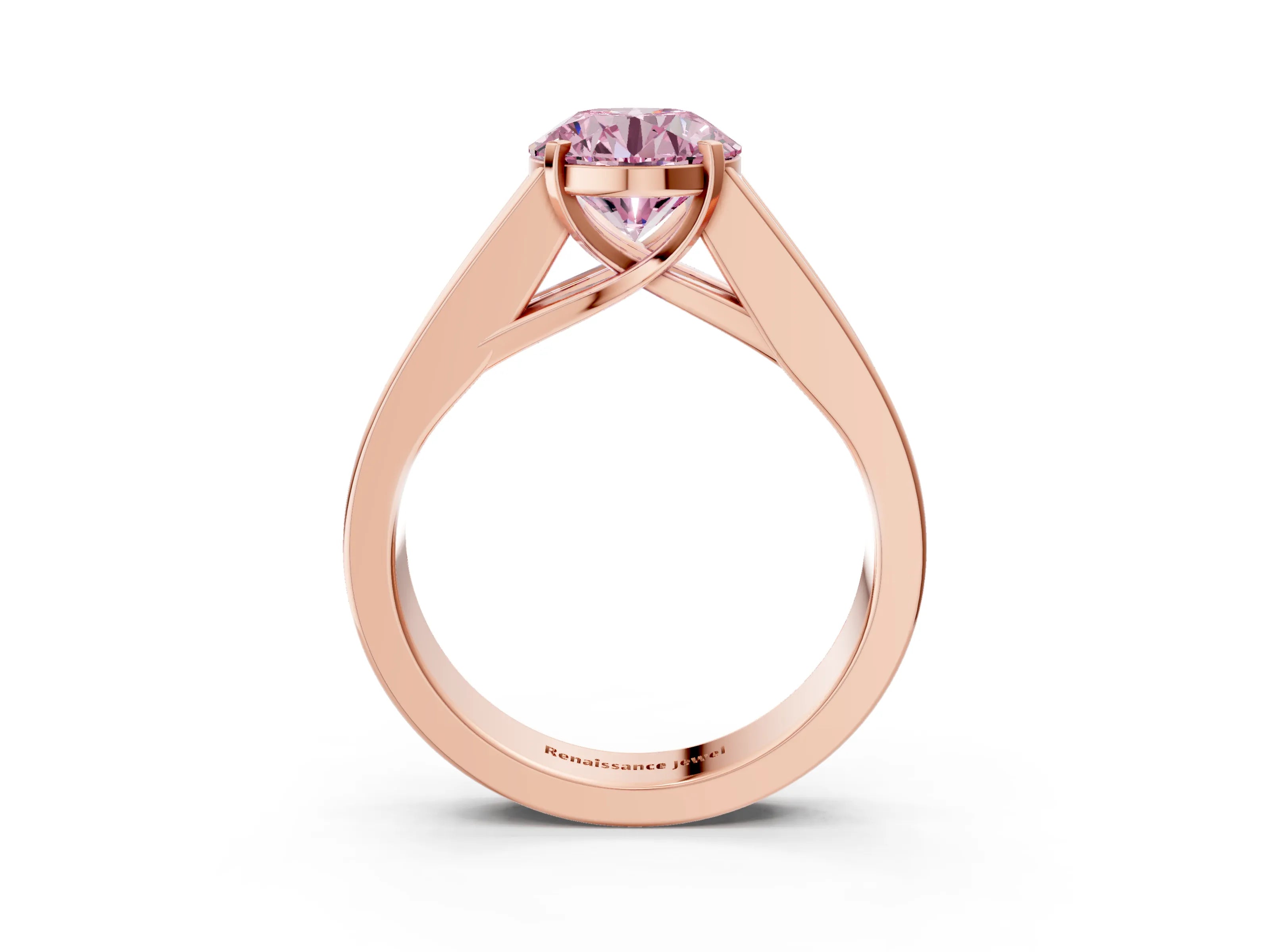 Rose gold Fancy Pink Round Cut Cut Channel Set Solitaire Ring with Four-Prong Setting_3