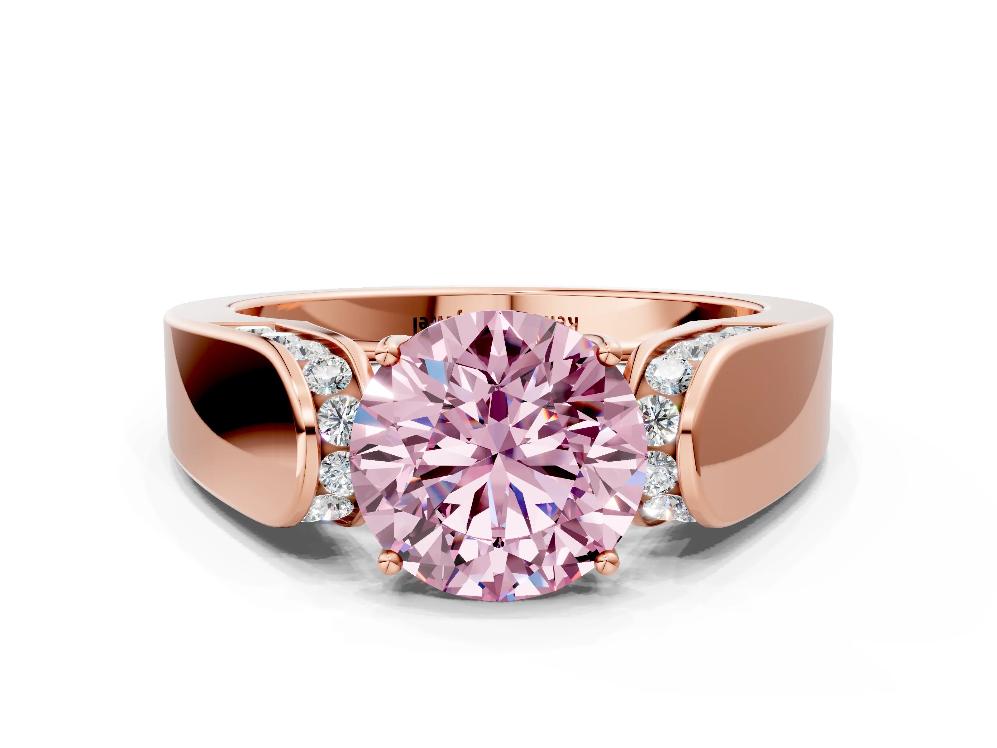 Rose gold Fancy Pink Round Cut Cut Diamond Channel Set Solitaire Ring with Four-Prong Setting