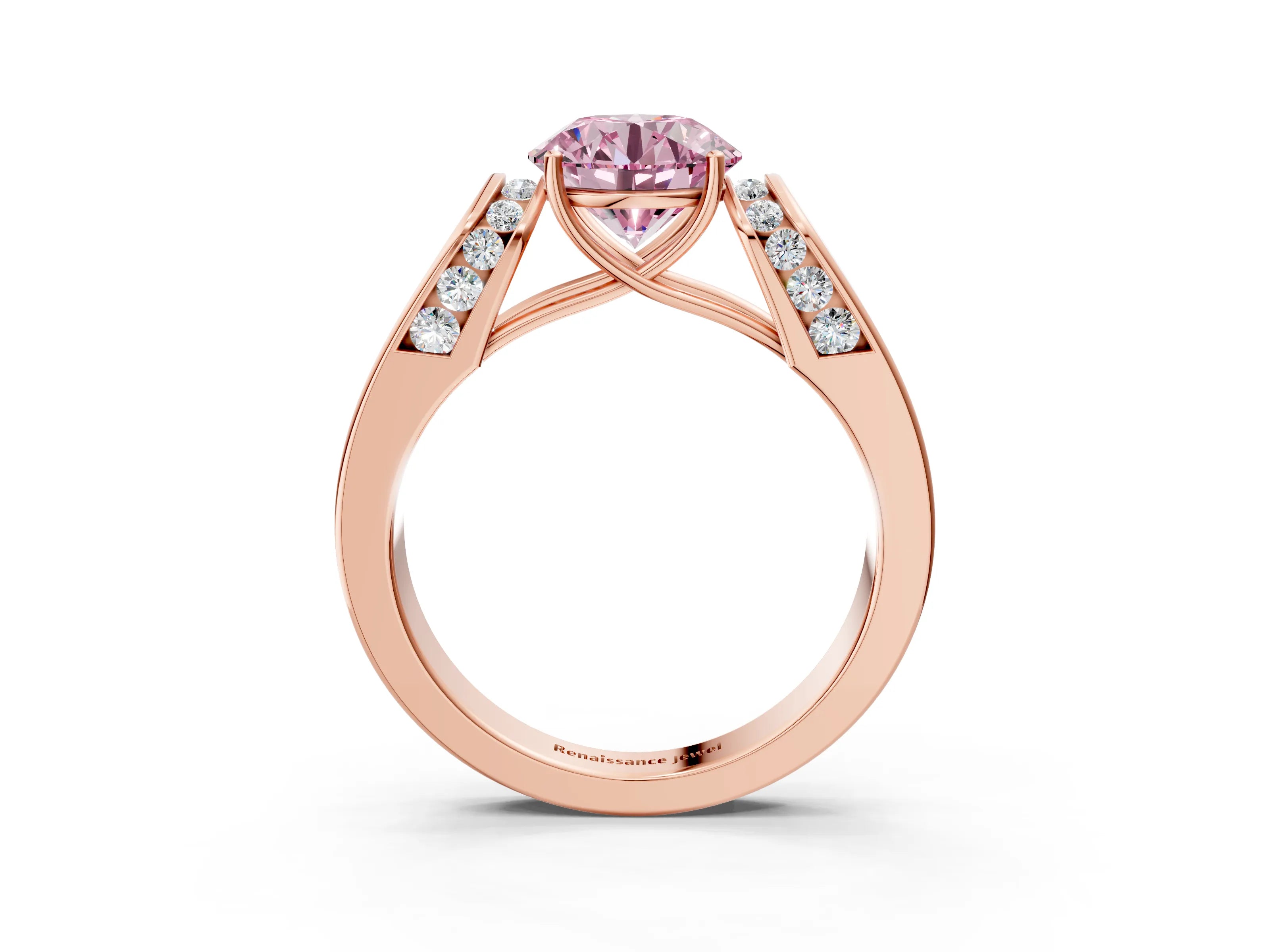 Rose gold Fancy Pink Round Cut Cut Diamond Channel Set Solitaire Ring with Four-Prong Setting_3