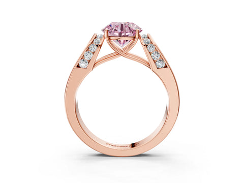 Rose gold Fancy Pink Round Cut Cut Diamond Channel Set Solitaire Ring with Four-Prong Setting_3