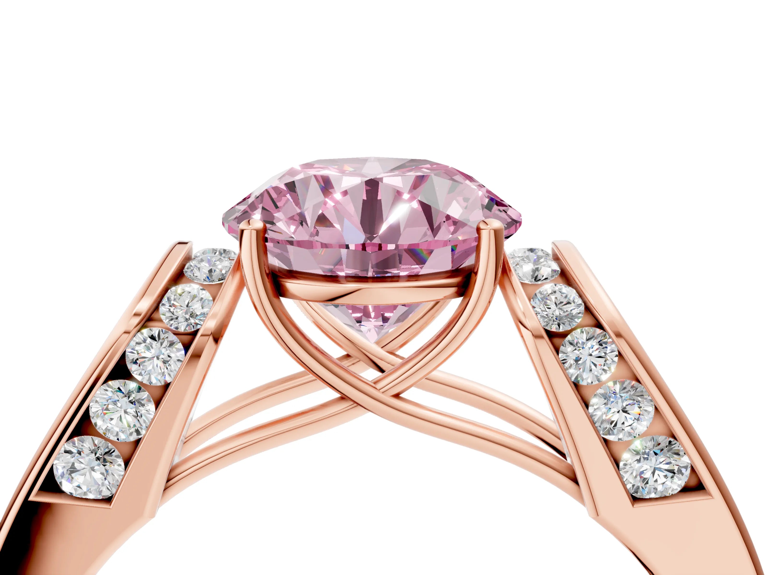 Rose gold Fancy Pink Round Cut Cut Diamond Channel Set Solitaire Ring with Four-Prong Setting_4