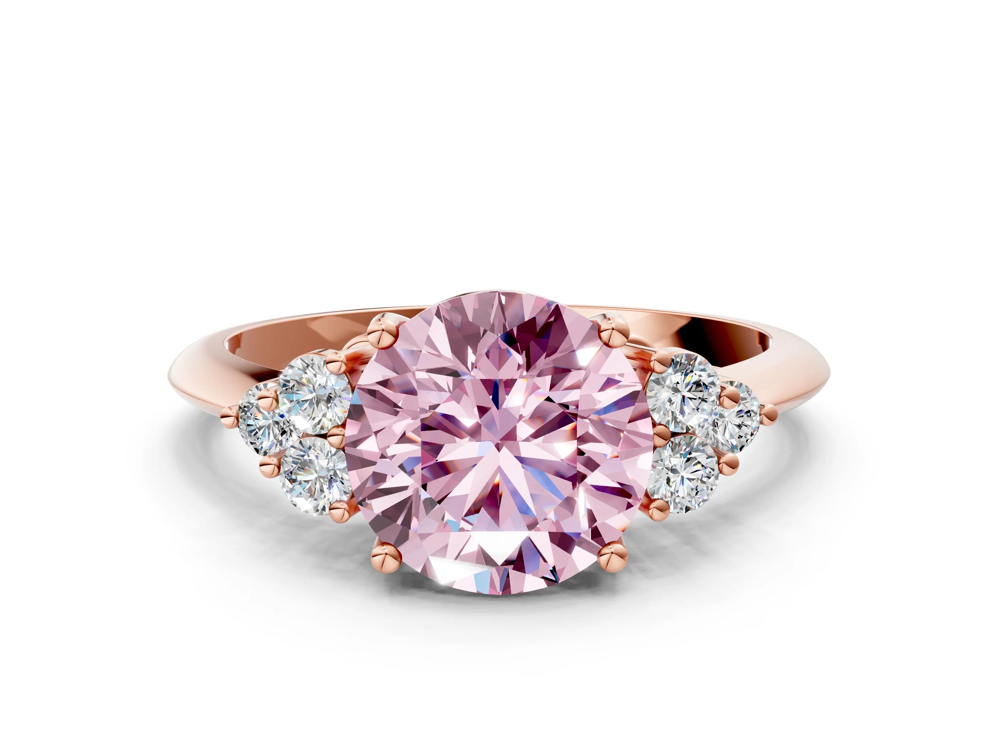 Rose gold Fancy Pink Round Cut Cut Diamond Cluster Ring with Solitaire Band and Four-Prong Setting_12