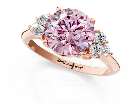 Rose gold Fancy Pink Round Cut Cut Diamond Cluster Ring with Solitaire Band and Four-Prong Setting_13