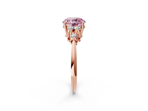 Rose gold Fancy Pink Round Cut Cut Diamond Cluster Ring with Solitaire Band and Four-Prong Setting_14