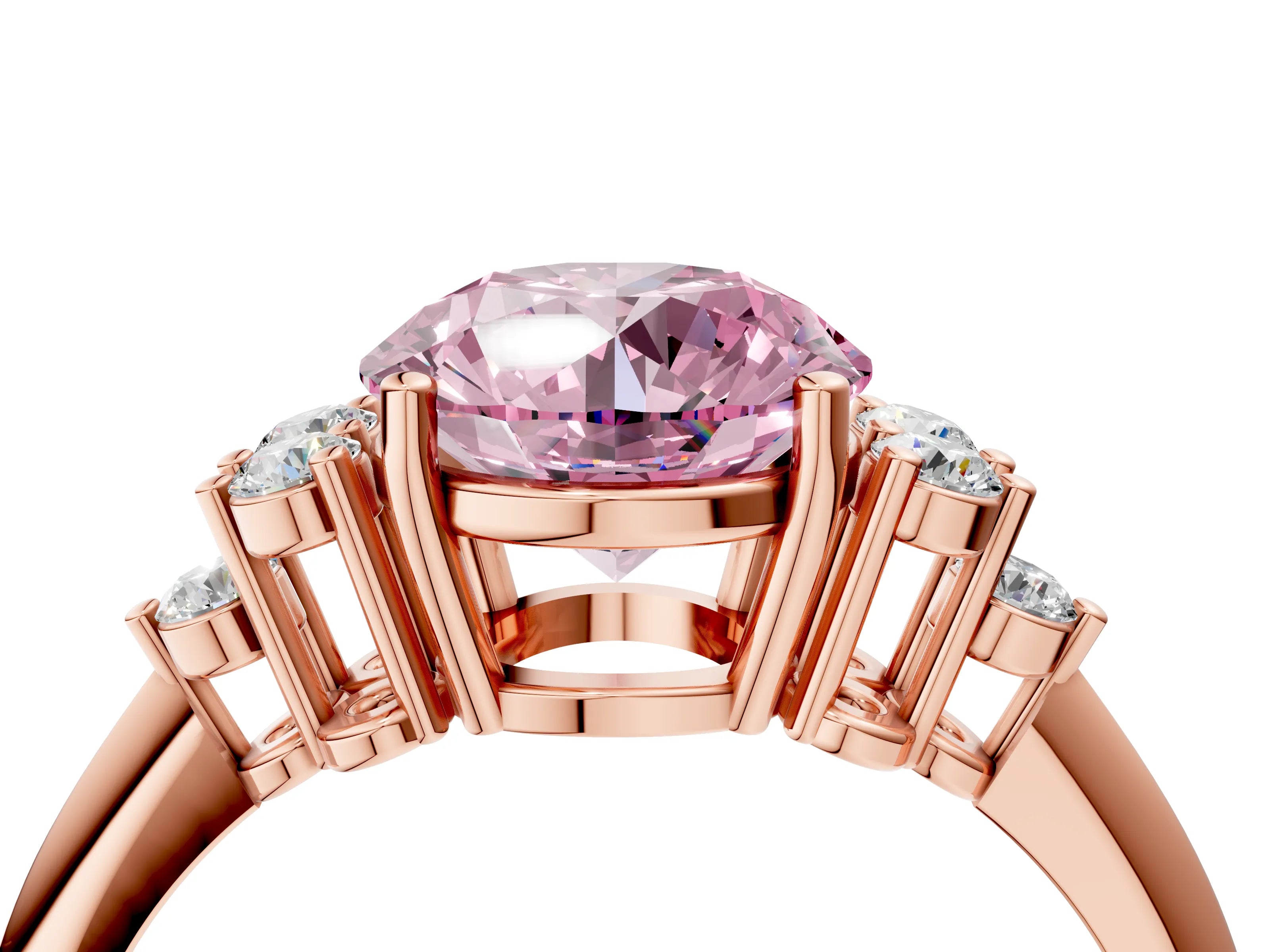 Rose gold Fancy Pink Round Cut Cut Diamond Cluster Ring with Solitaire Band and Four-Prong Setting_16