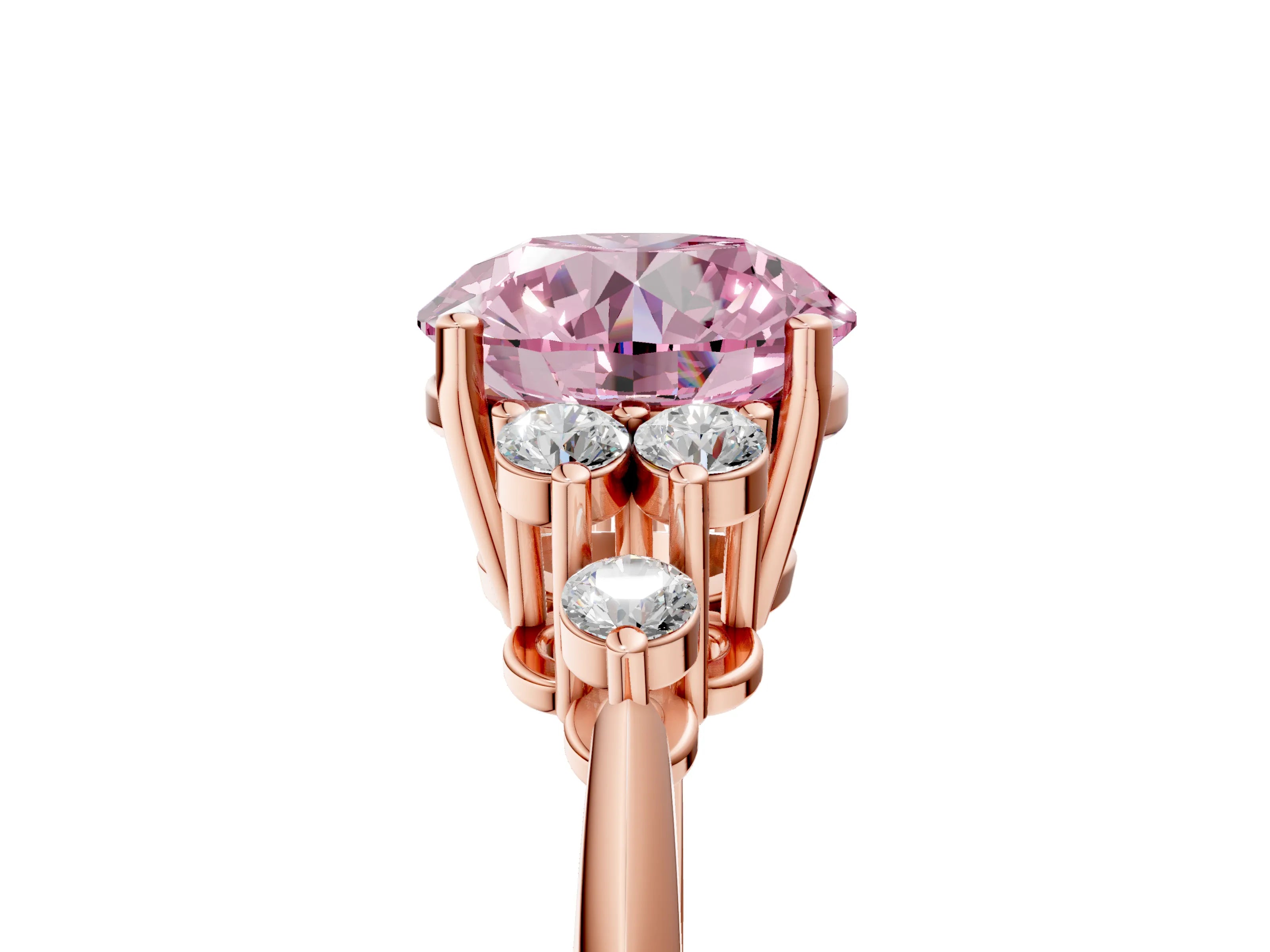 Rose gold Fancy Pink Round Cut Cut Diamond Cluster Ring with Solitaire Band and Four-Prong Setting_17