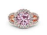 Rose gold Fancy Pink Round Cut Cut Diamond Halo Engagement Ring with Open Split Pavé Band