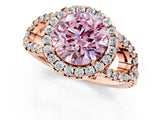 Rose gold Fancy Pink Round Cut Cut Diamond Halo Engagement Ring with Open Split Pavé Band_1