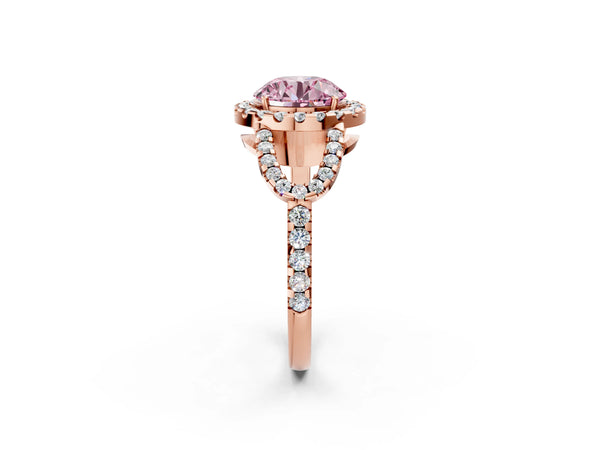Rose Gold Round Split Shank Pave Halo Engagement Ring Setting for Fancy Pink Center