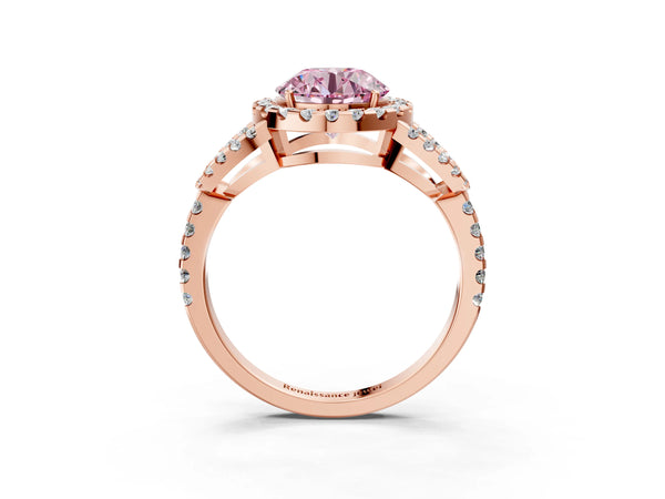 Rose Gold Round Split Shank Pave Halo Engagement Ring Setting for Fancy Pink Center