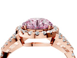 Rose gold Fancy Pink Round Cut Cut Diamond Halo Engagement Ring with Open Split Pavé Band_4