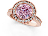 Rose gold Fancy Pink Round Cut-Cut Diamond Halo Engagement Ring with Pave Band and Prong Setting_1