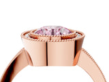 Rose gold Fancy Pink Round Cut-Cut Diamond Halo Engagement Ring with Pave Band and Prong Setting_4