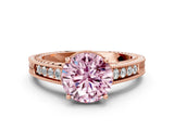 Rose gold Fancy Pink Round Cut Cut Diamond Milgrain Pave Band Four-Prong Setting Ring_3