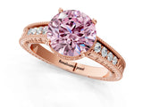 Rose gold Fancy Pink Round Cut Cut Diamond Milgrain Pave Band Four-Prong Setting Ring_4