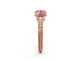 Rose gold Fancy Pink Round Cut Cut Diamond Milgrain Pave Band Four-Prong Setting Ring_5