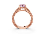 Rose gold Fancy Pink Round Cut Cut Diamond Milgrain Pave Band Four-Prong Setting Ring_6