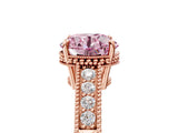 Rose gold Fancy Pink Round Cut Cut Diamond Milgrain Pave Band Four-Prong Setting Ring_8
