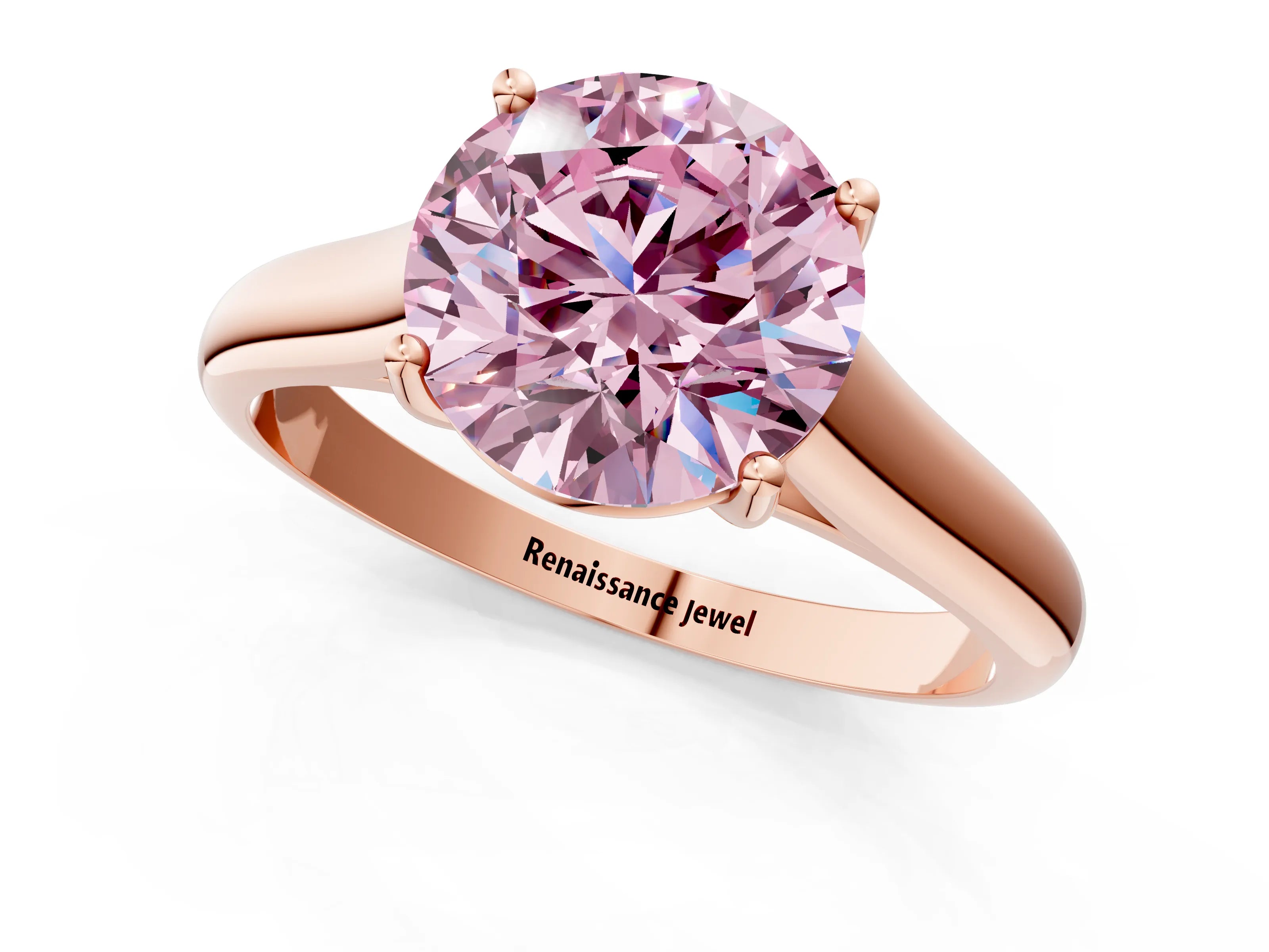 Rose gold Fancy Pink Round Cut Cut Diamond Solitaire Engagement Ring with Tapered Plain Band and Four-Prong Setting_1