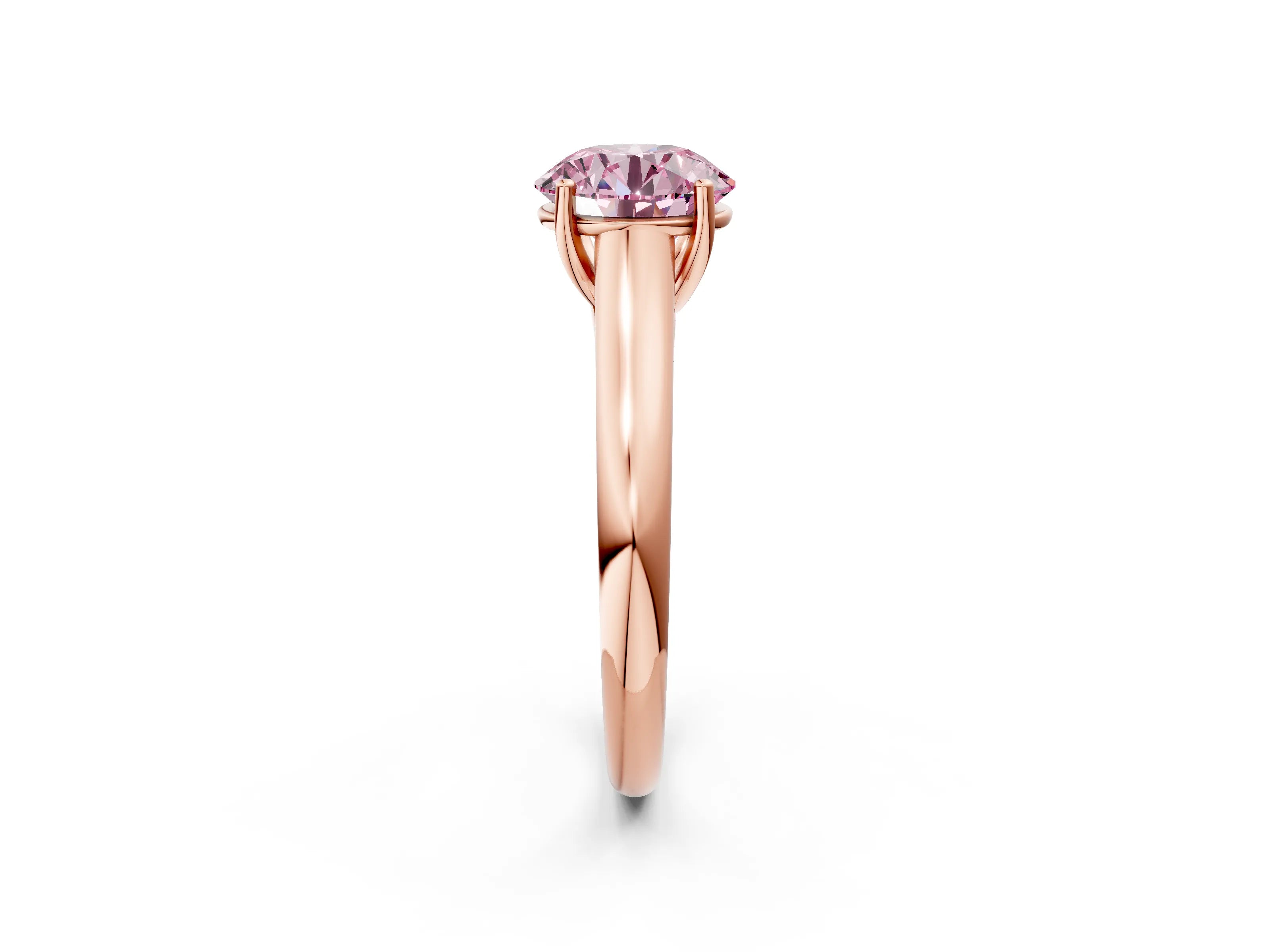 Rose gold Fancy Pink Round Cut Cut Diamond Solitaire Engagement Ring with Tapered Plain Band and Four-Prong Setting_2