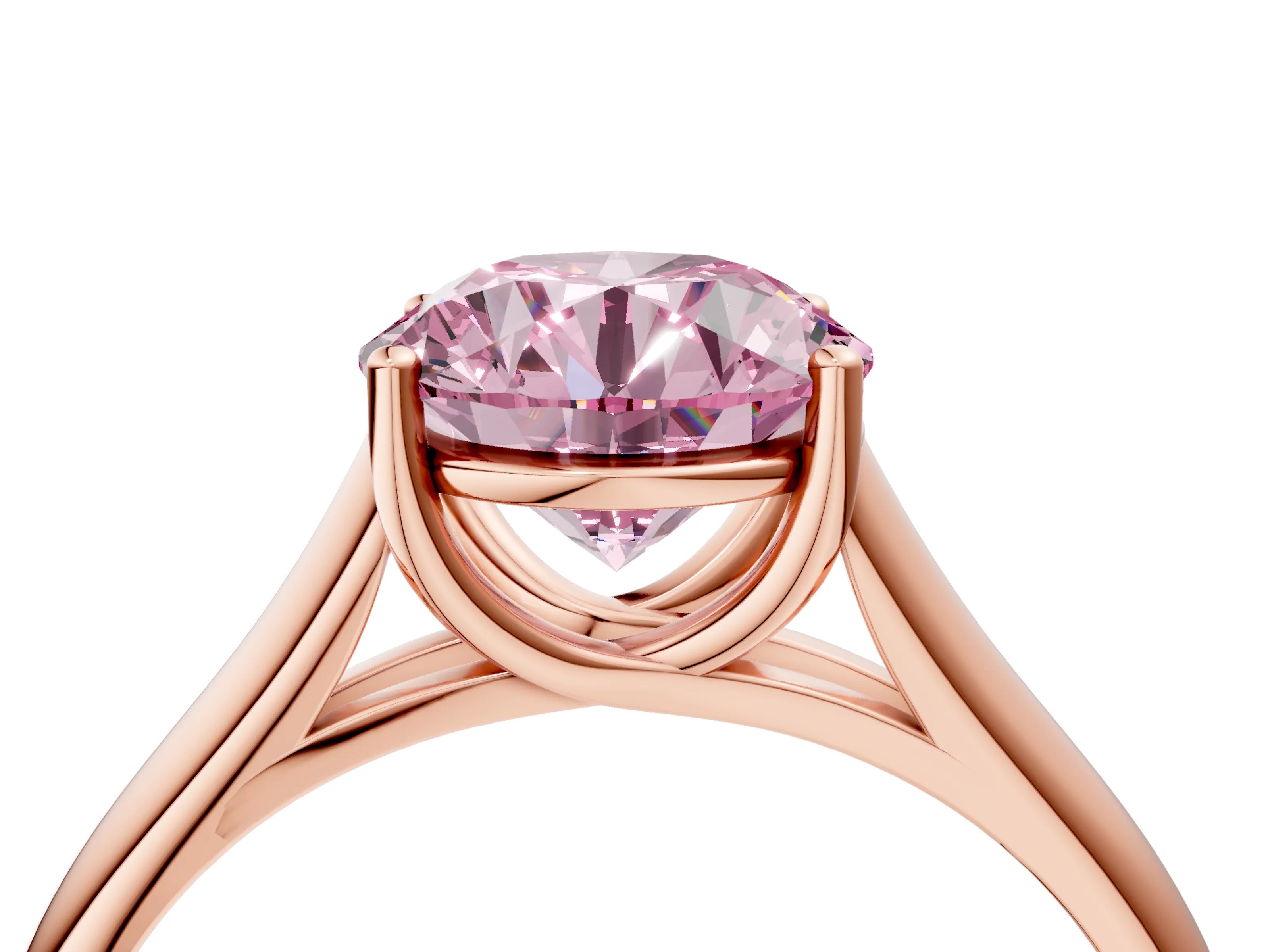 Rose gold Fancy Pink Round Cut Cut Diamond Solitaire Engagement Ring with Tapered Plain Band and Four-Prong Setting_4