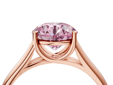 Rose gold Fancy Pink Round Cut Cut Diamond Solitaire Engagement Ring with Tapered Plain Band and Four-Prong Setting_4