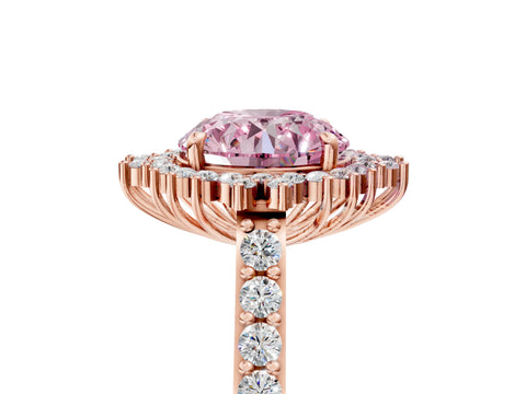 Rose gold Fancy Pink Round Cut Cut Diamond Sunburst Halo Engagement Ring with Pavé Band_5