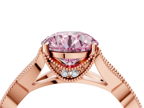 Rose gold Fancy Pink Round Cut Cut Diamond Twisted Band with Milgrain Pave Setting and Four-Prong Setting_4
