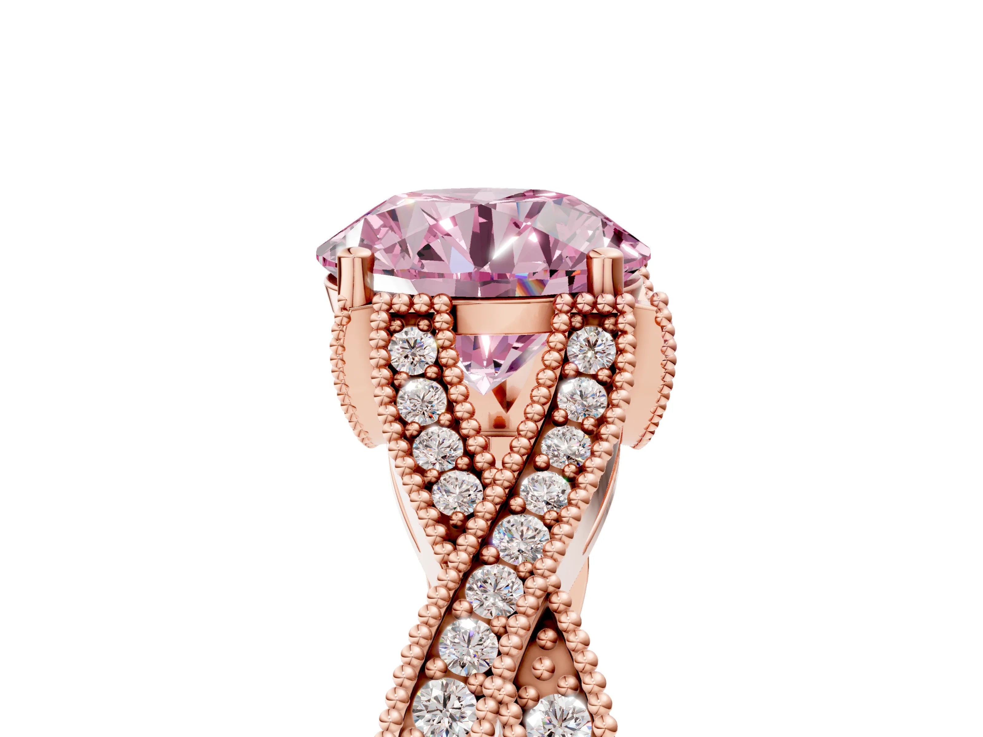 Rose gold Fancy Pink Round Cut Cut Diamond Twisted Band with Milgrain Pave Setting and Four-Prong Setting_5
