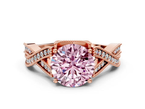 Rose gold Fancy Pink Round Cut Cut Diamond Twisted Band with Milgrain Pave Setting and Four-Prong Setting