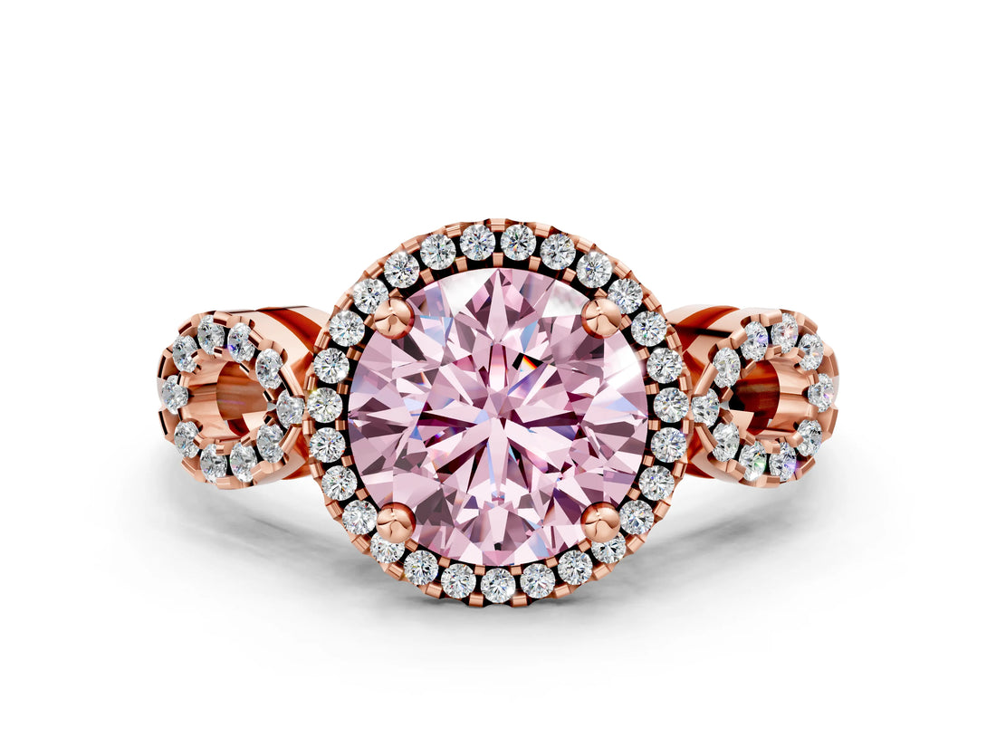 Rose gold Fancy Pink Round Cut Cut Halo Diamond Infinity Band with Four-Prong Setting