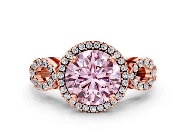 Rose Gold Round Pave Infinity Halo Engagement Ring Setting for Fancy Pink Center