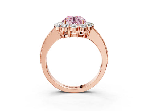 Rose gold Fancy Pink Round Cut Cut Halo Diamond Pavé Engagement Ring with Milgrain Detailing_3