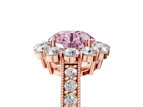 Rose gold Fancy Pink Round Cut Cut Halo Diamond Pavé Engagement Ring with Milgrain Detailing_5