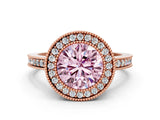 Rose gold Fancy Pink Round Cut Cut Halo Pavé Diamond Ring