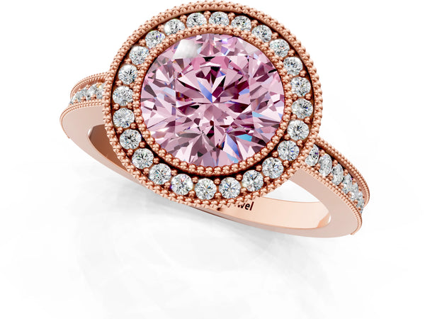Rose Gold Round Double Milgrain Halo Engagement Ring Setting for Fancy Pink Center