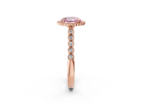 Rose gold Fancy Pink Round Cut Cut Halo Pavé Solitaire Ring with Milgrain Band_2