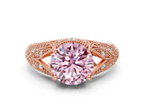 Rose gold Fancy Pink Round Cut Cut Milgrain Pave Diamond Engagement Ring with Four-Prong Setting_3