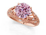 Rose gold Fancy Pink Round Cut Cut Milgrain Pave Diamond Engagement Ring with Four-Prong Setting_4
